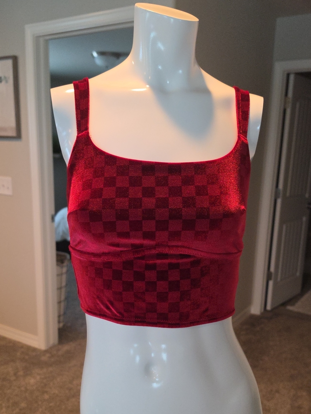Colsie Red Velvet Checkerboard Crop Camisole